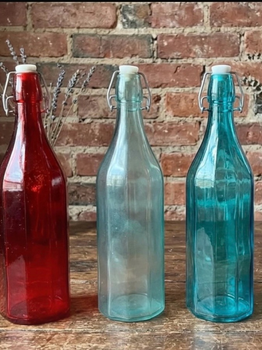 Glass Swing-Top Bottle - Available in Red, Clear, and Teal